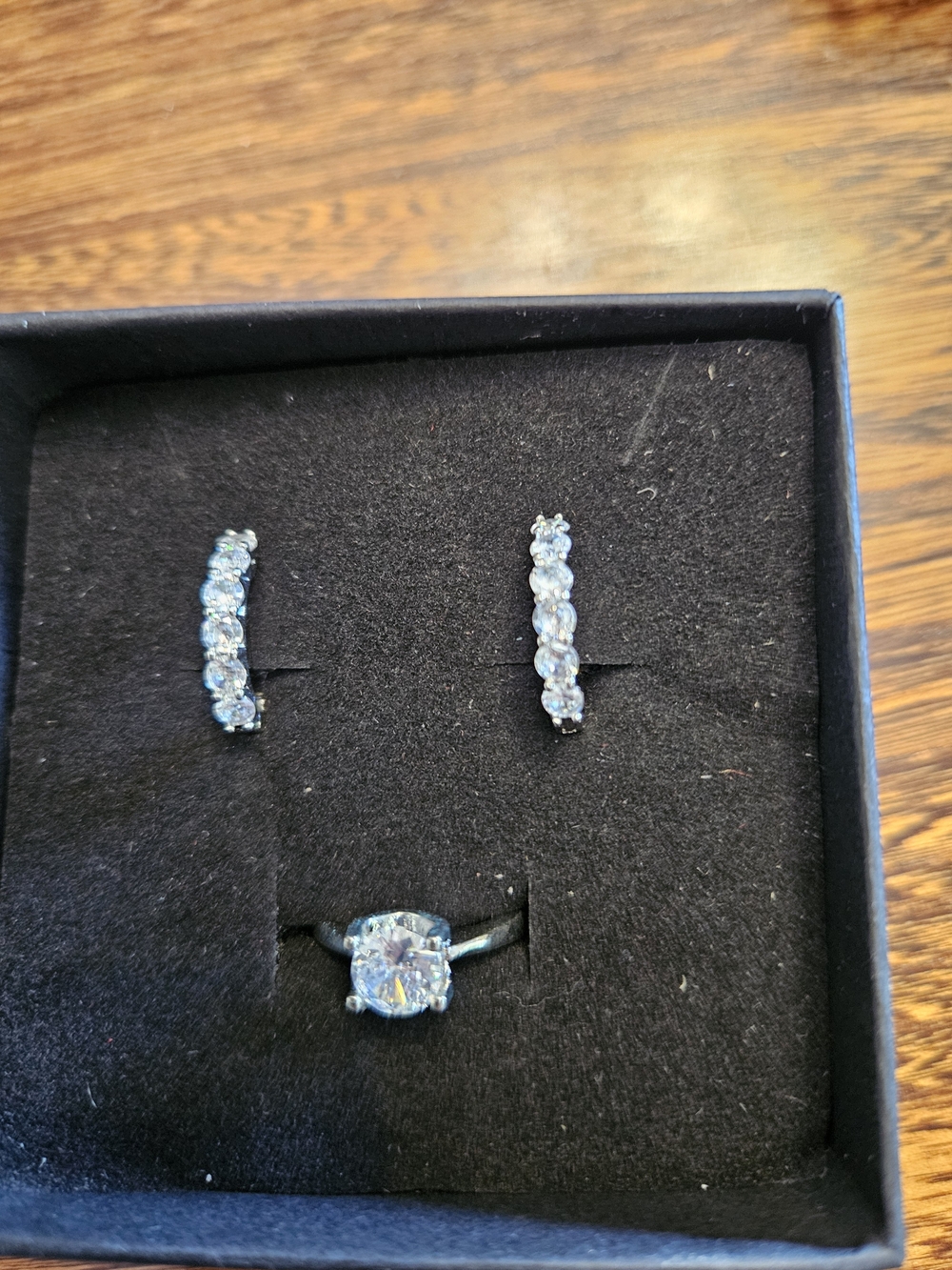 Women's Silver-Tone Moistenite Ring and Hoop Earring Set - Clear
